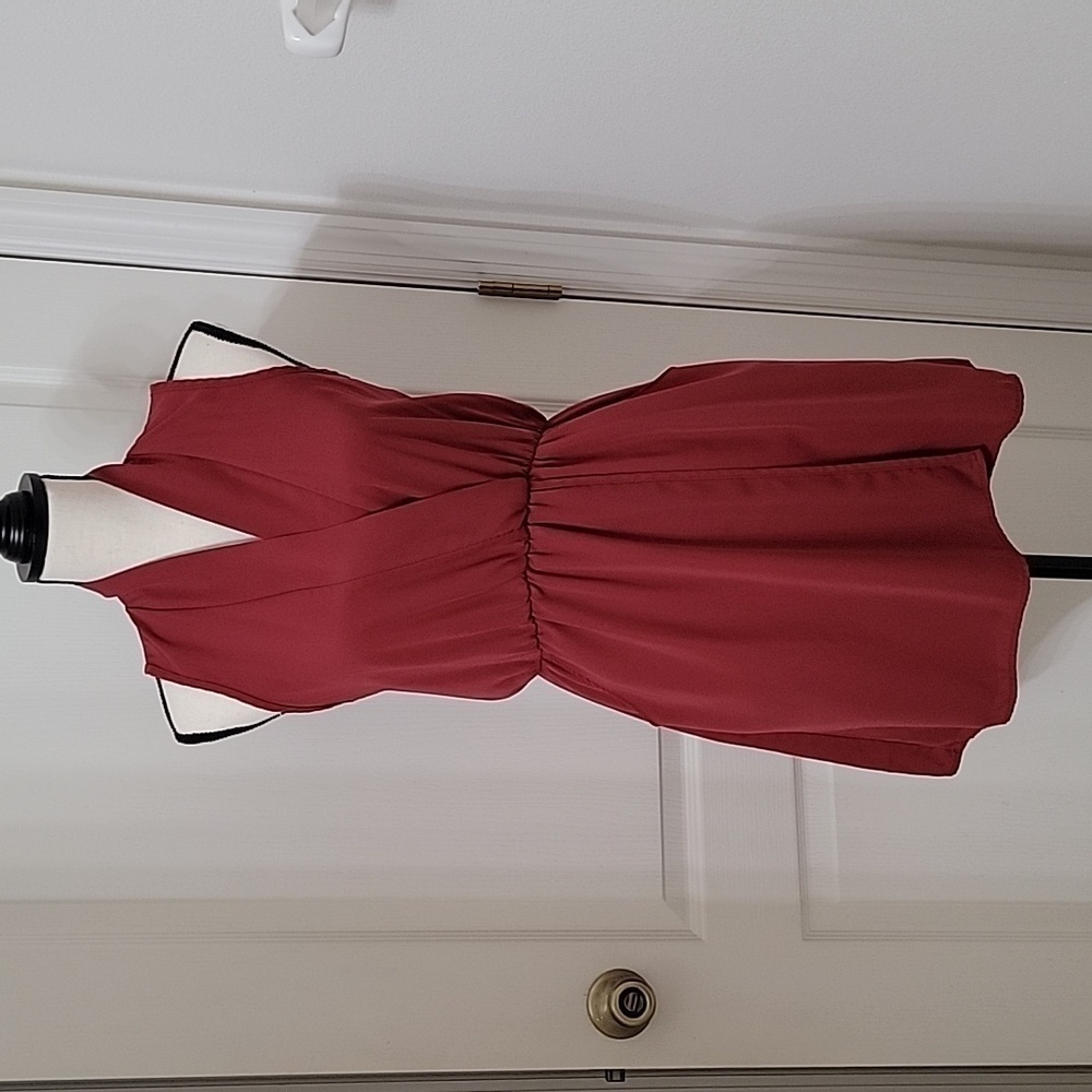 Kaitlyn Size S Burgundy Sleeveless Elastic Waist Deep V-Neck Dress